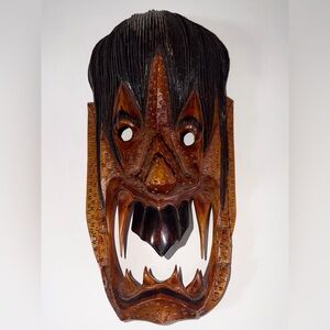 VTG 1969 Tanzania Makonde African Hand Carved Wooden Mask Tribal Tiki Decor 16x8